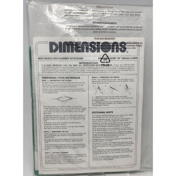 Dimensions Felt Stocking Kit 16” Santa on Chimney Toys Doll Teddy Ball #9502 Vin - Picture 3 of 3